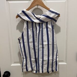 Sail to Sable blue and white striped Sleeveless Top with gold buttons along back